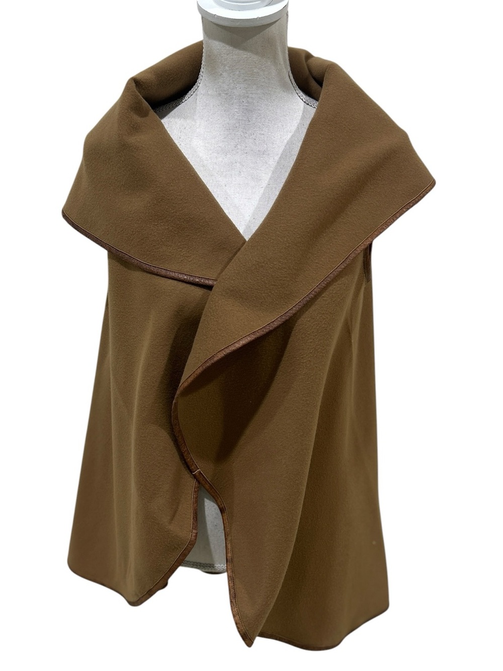 Maskit Caramel Draped Open-Front Cape Vest magnetic closure faux leather 1 size